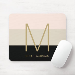 Elegantes Monogramm, schwarz beige pink Mousepad