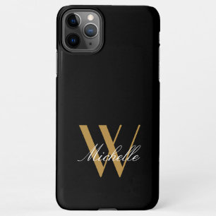 Elegantes Monogramm Schwarz Gold Name Schrift iPhone 11Pro Max Hülle
