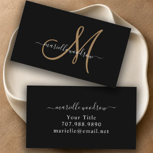 Elegantes Monogramm Schwarz Gold Schrift Name Visitenkarte