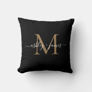 Elegantes Monogramm Schwarz Gold Schrift Namen Hoc Kissen