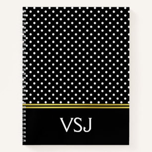 Elegantes Monogramm Schwarz und Weiße Tupfen Notizbuch