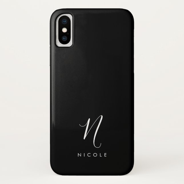 Elegantes Monogramm Schwarz/Weiß Case-Mate iPhone Hülle (Rückseite)