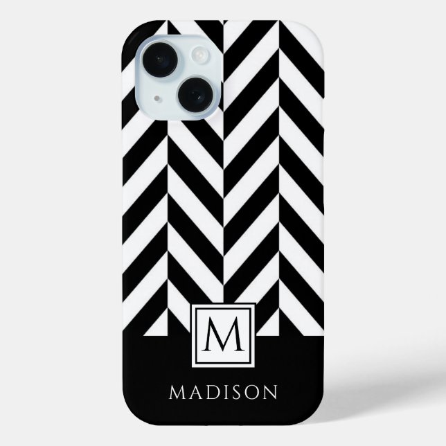 Elegantes Monogramm Schwarz/Weiß Case-Mate iPhone Hülle (Rückseite)