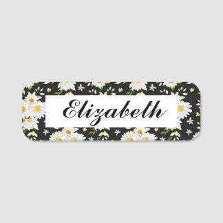 Elegantes Monogramm Schwarz-Weiß-Daisy-Muster B Namensschild