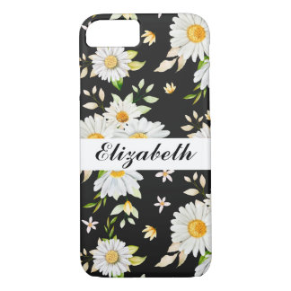 Elegantes Monogramm Schwarz-Weiß-Daisy-Muster  Case-Mate iPhone Hülle