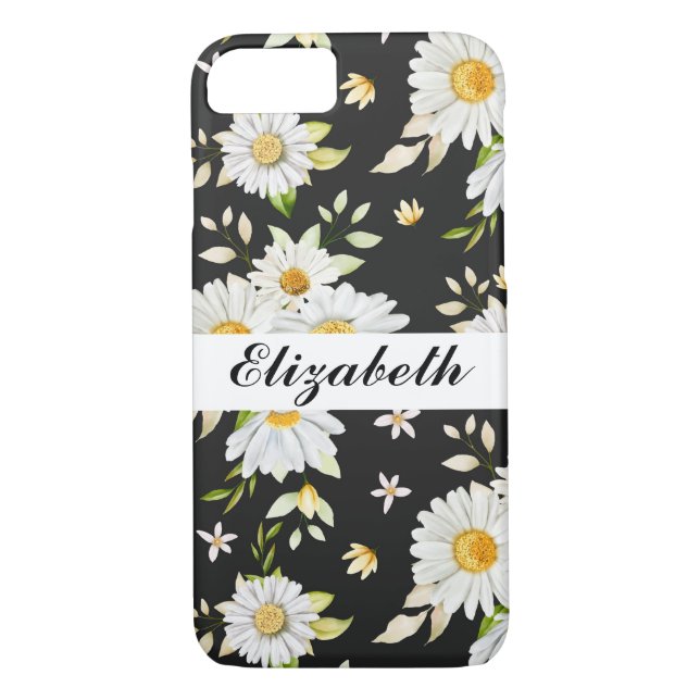 Elegantes Monogramm Schwarz-Weiß-Daisy-Muster  Case-Mate iPhone Hülle (Rückseite)