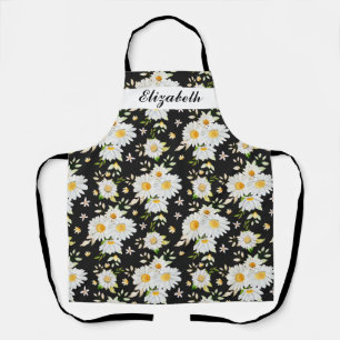 Elegantes Monogramm Schwarz-Weiß-Daisy-Muster  Schürze