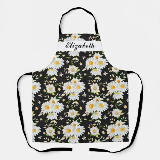 Elegantes Monogramm Schwarz-Weiß-Daisy-Muster  Schürze
