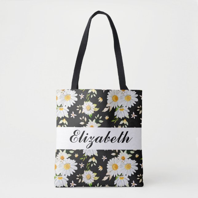 Elegantes Monogramm Schwarz-Weiß-Daisy-Muster  Tasche (Vorderseite)