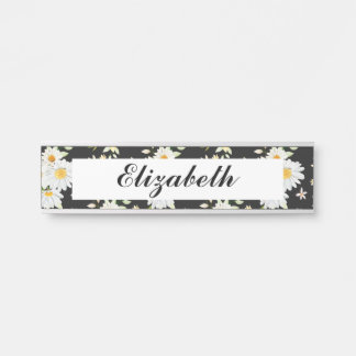 Elegantes Monogramm Schwarz-Weiß-Daisy-Muster Türschild