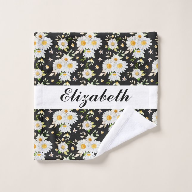 Elegantes Monogramm Schwarz-Weiß-Daisy-Muster   Waschlappen (Waschlappen)