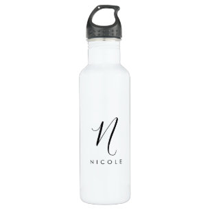 Elegantes Monogramm Schwarz/Weiß Edelstahlflasche