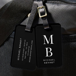 Elegantes Monogramm Schwarz/Weiß Gepäckanhänger