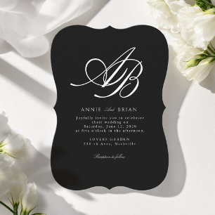 Elegantes Monogramm Schwarz Weiß Hochzeit Einladung