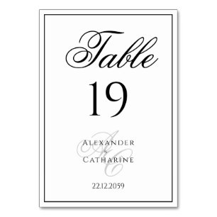 Elegantes Monogramm Schwarz-Weiß-Hochzeitstisch Na Tischnummer