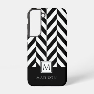Elegantes Monogramm Schwarz-Weiß-iPhone 15 Fall Samsung Galaxy Hülle