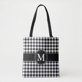 Elegantes Monogramm Schwarz/Weiß Kariert Tasche