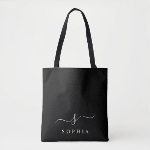 Elegantes Monogramm Schwarz Weiß Modern Minimalist Tasche