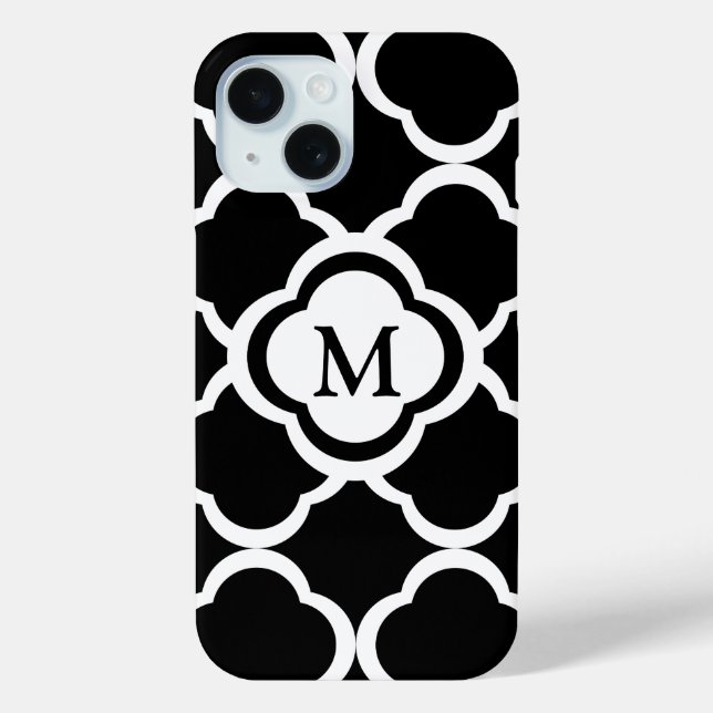 Elegantes Monogramm Schwarz-Weiß-Muster Case-Mate iPhone Hülle (Rückseite)