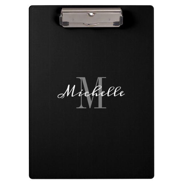 Elegantes Monogramm Schwarz-weiß Personalisiert Klemmbrett (Vorderseite)
