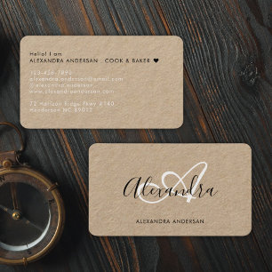 Elegantes Monogramm Schwarz Weiß Schrift Name Kraf Visitenkarte