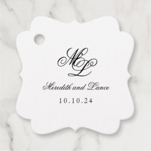 Elegantes Monogramm Schwarz-Weiß-Script Geschenkanhänger
