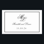 Elegantes Monogramm Schwarz-Weiß-Script Rechteckiger Aufkleber<br><div class="desc">Die Rosa-Suite verfügt über einen wunderschönen klassischen Script-Schriftart mit einem zweistelligen Monogramm und einem doppelten Rand. Es handelt sich um eine einfache, klassische Suite, die mit Einzelstücken in Schwarz und Weiß gefüllt ist. Die Suite ist elegant, zeitlos und elegant.</div>
