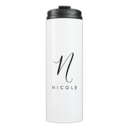 Elegantes Monogramm Schwarz/Weiß Thermosbecher