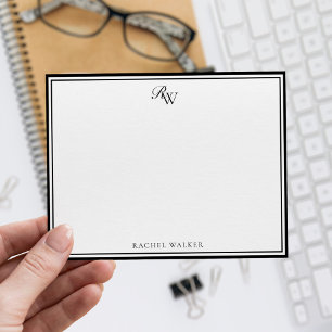 Elegantes Monogramm  Schwarze und weiße Zweifarben Mitteilungskarte