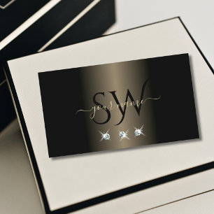 Elegantes Monogramm schwarzer und goldener Sparkli Visitenkarte