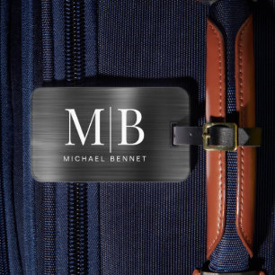 Elegantes Monogramm schwarzes Metallic Gepäckanhänger