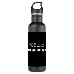 Elegantes Monogramm Schwarzes und Weiß Herz Edelstahlflasche