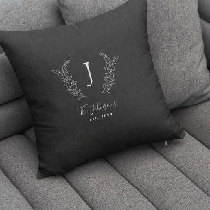 Elegantes monogramm schwarzes und weißes Namenssch Kissen