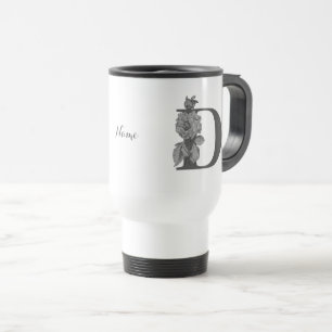 Elegantes Monogramm Silber-Pfingstrose Anfangsbuch Reisebecher