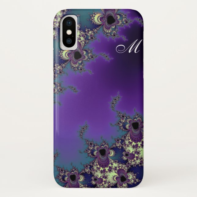 Elegantes Monogramm-Sommer-Blues-Fraktal Case-Mate iPhone Hülle (Rückseite)