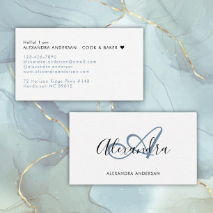 Elegantes Monogramm Staubblau Schwarze Schrift Nam Visitenkarte