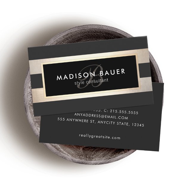 Elegantes Monogramm Streifen Schwarz und IMITATE G Visitenkarte (Von Creator hochgeladen)