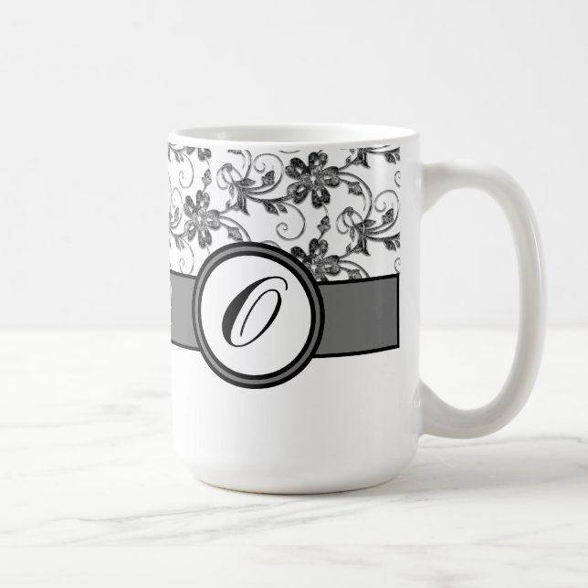 Elegantes Monogramm- und Blumenmuster Kaffeetasse (Rechts)