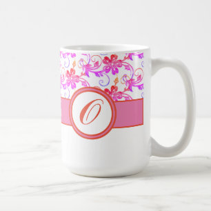 Elegantes Monogramm und Blumenmuster Rosa Kaffeetasse