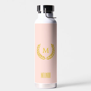 Elegantes Monogramm und goldener Lorbeerkranz auf  Trinkflasche