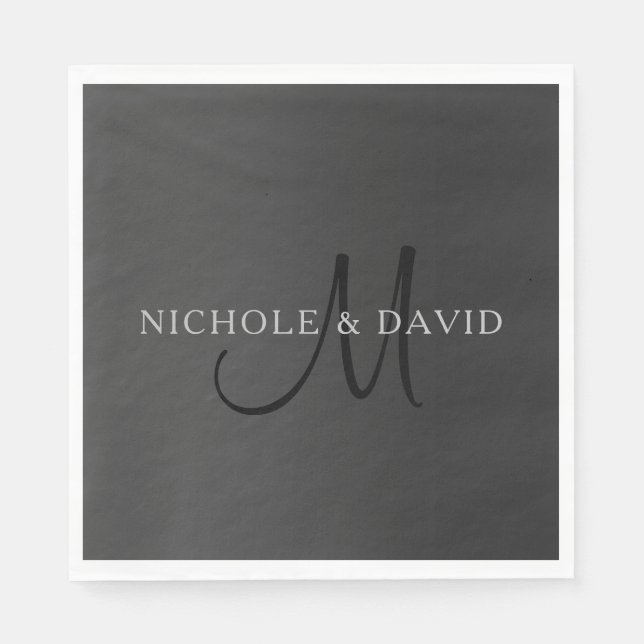Elegantes Monogramm und Gradient Gray Serviette (Vorderseite)