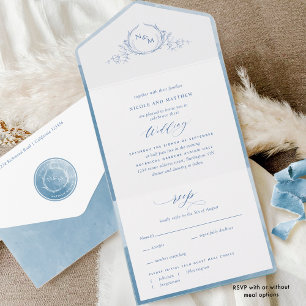 Elegantes Monogramm und Wasserfarben-Hochzeit in B All In One Einladung