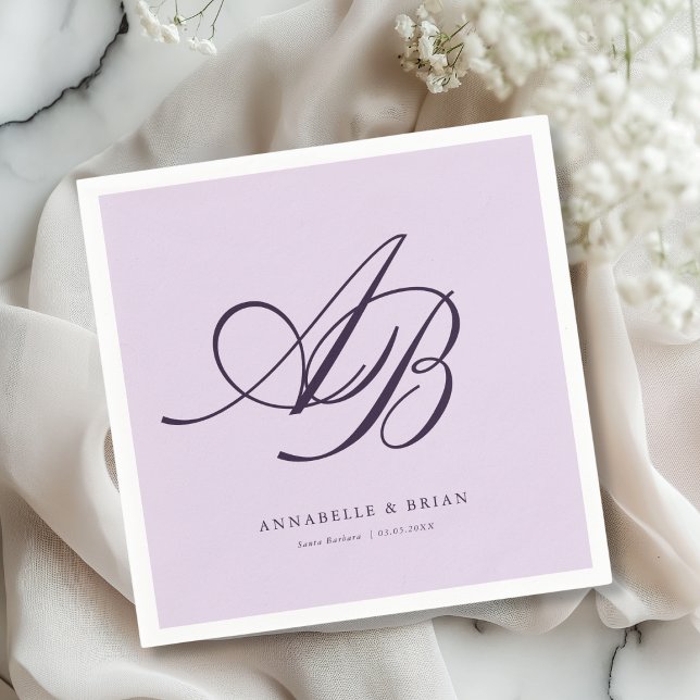 Elegantes Monogramm Violette Hochzeit  Serviette (Elegant Monogram Violet Purple Wedding Napkins)