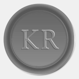Elegantes Monogramm-Wachssiegel in Silber-Grau Runder Aufkleber