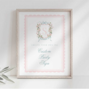Elegantes Monogramm-Wappen-Baby-Shower-Zoll 4x6 Poster