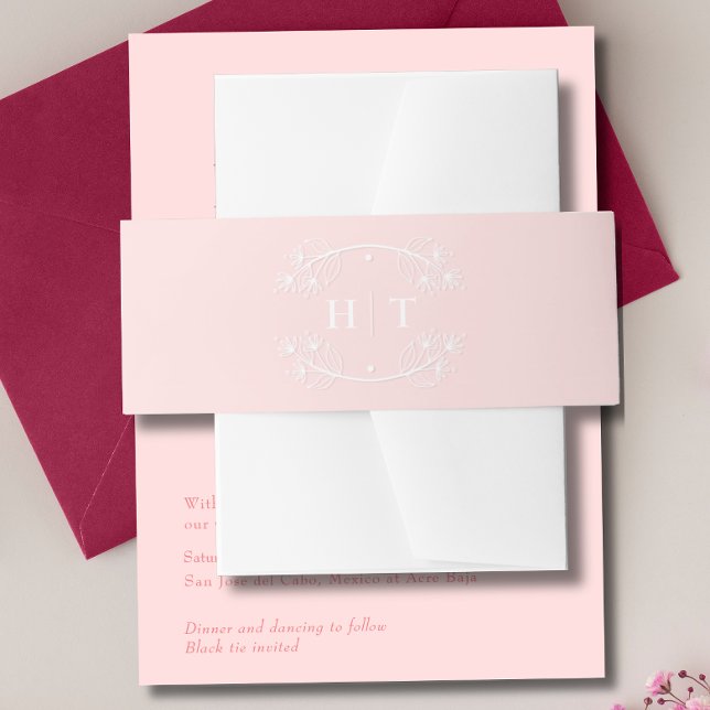 Elegantes Monogramm-Wappen Hochzeitsrosa Einladungsbanderole (Elegant Monogram Crest Wedding pink blush Invitation Belly Band)