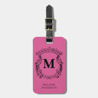 Elegantes Monogramm-Wappen in Rosa Gepäckanhänger