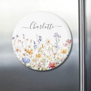 Elegantes Monogramm Wasserfarbe Bunte Wildblume Magnet