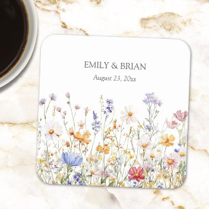 Elegantes Monogramm Wasserfarbe Bunte Wildblume Rechteckiger Pappuntersetzer