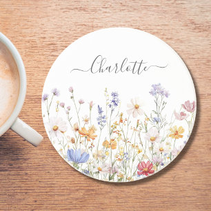 Elegantes Monogramm Wasserfarbe Farbige Wildblume Getränkeuntersetzer